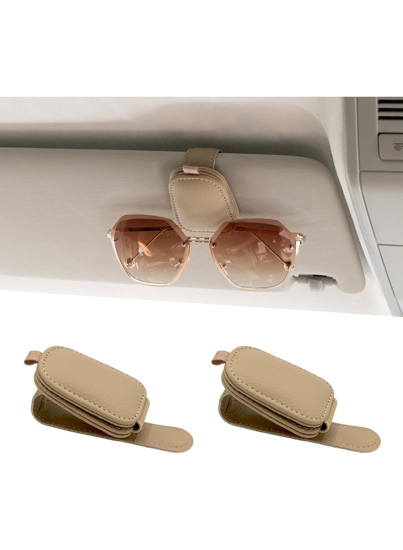 حامل نظارات الشمس للسيارة، حامل نظارات الشمس المغناطيسي من الجلد ومقص بطاقة التذاكر، إكسسوارات الغطاء الأمامي للسيارة، 2 عبوات (لون البيج) - Image 1